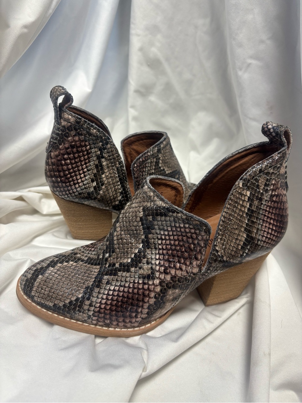 Jeffery Campbell Brown Snake-Print Ankle Booties | Size 6.5